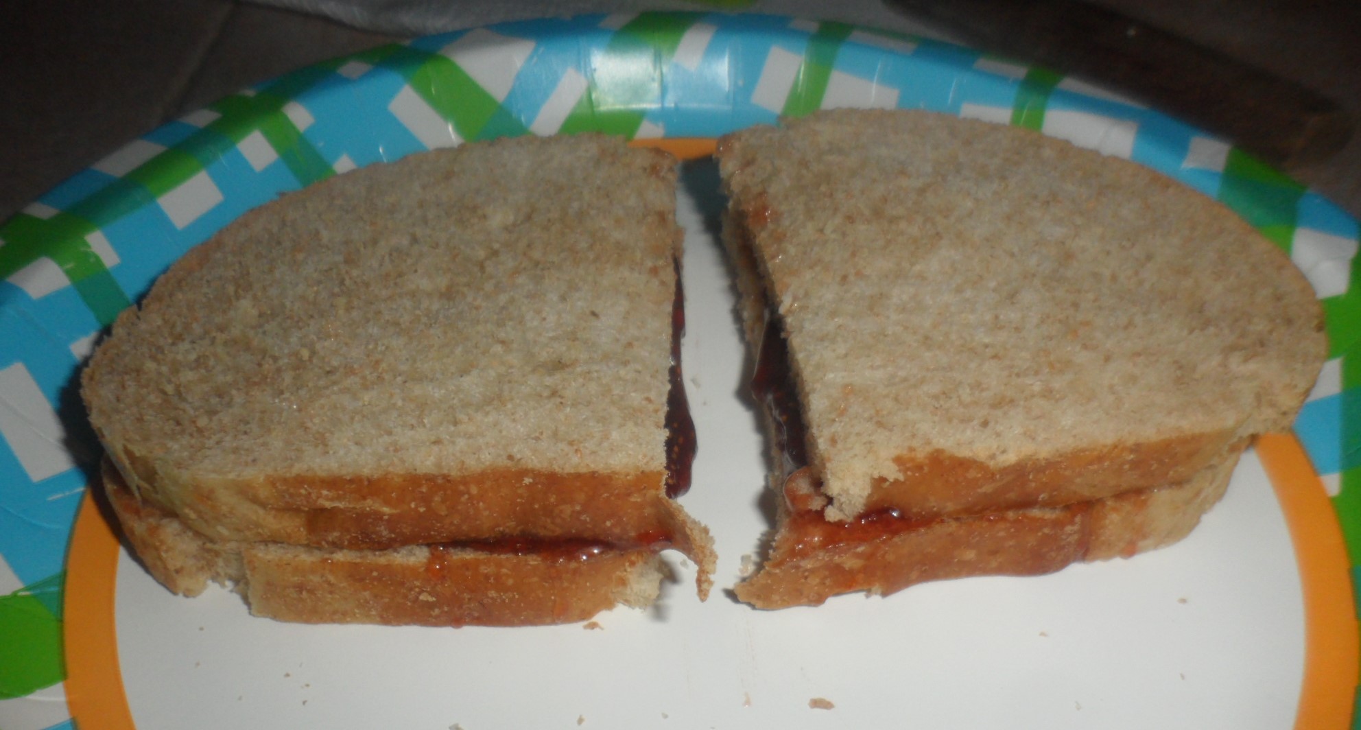 The completed not so giant strawberry jam sandwich.