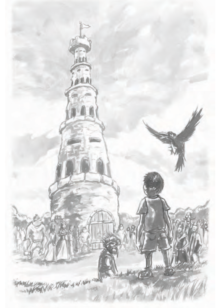Connor's favorite picture in the book- Iggy looking at the Tower of Decisions.