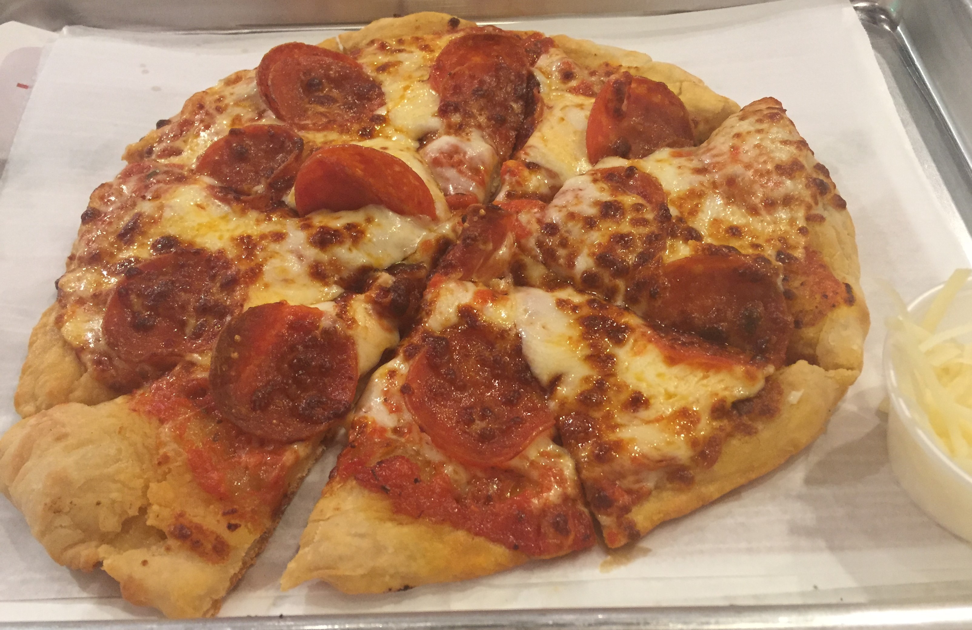Pepperoni pizza- We all took a slice of this and brought the rest home.