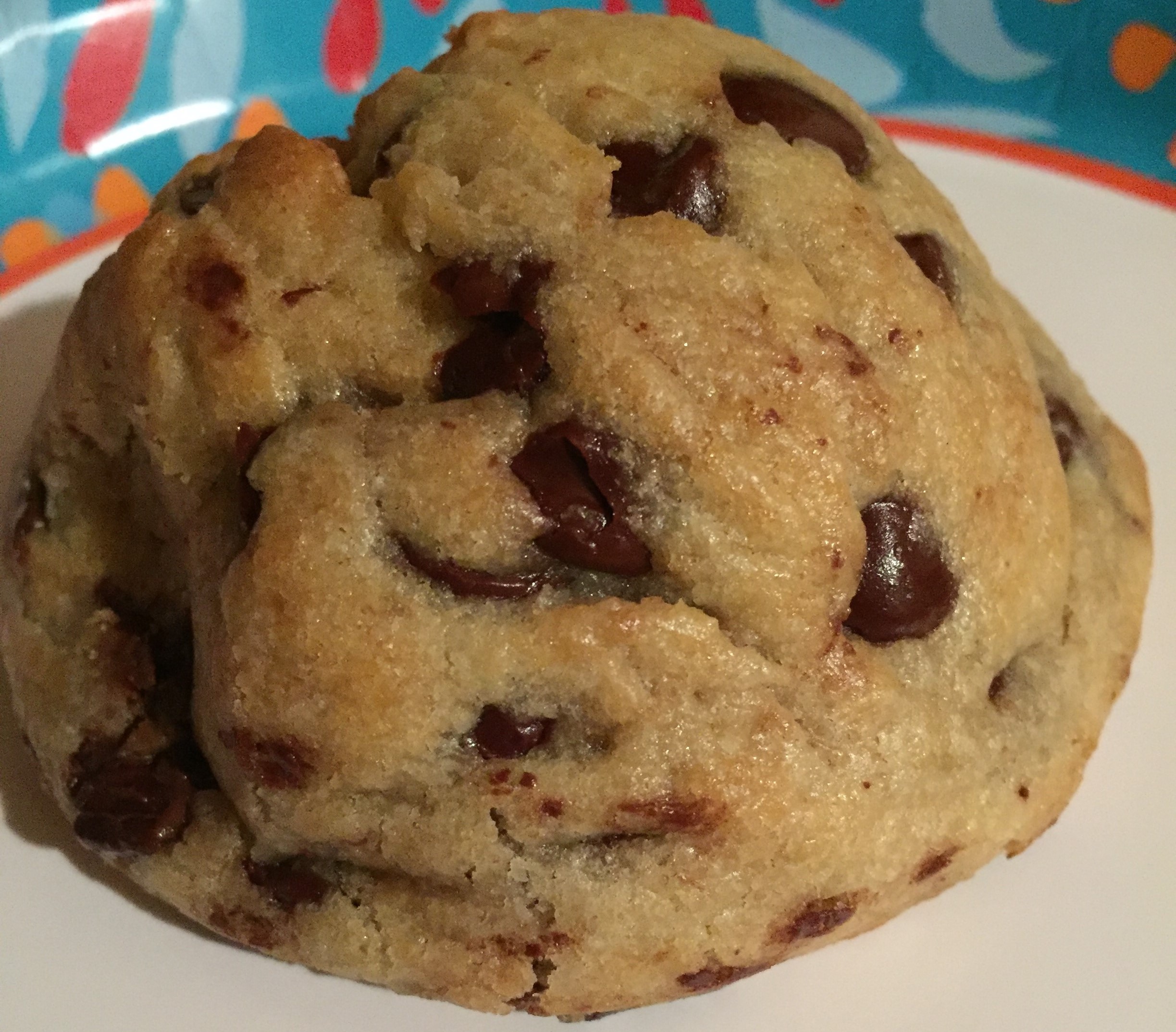 We also brought home chocolate chip cookies. These were big, soft, chocolate chip cookies. JT loved them.