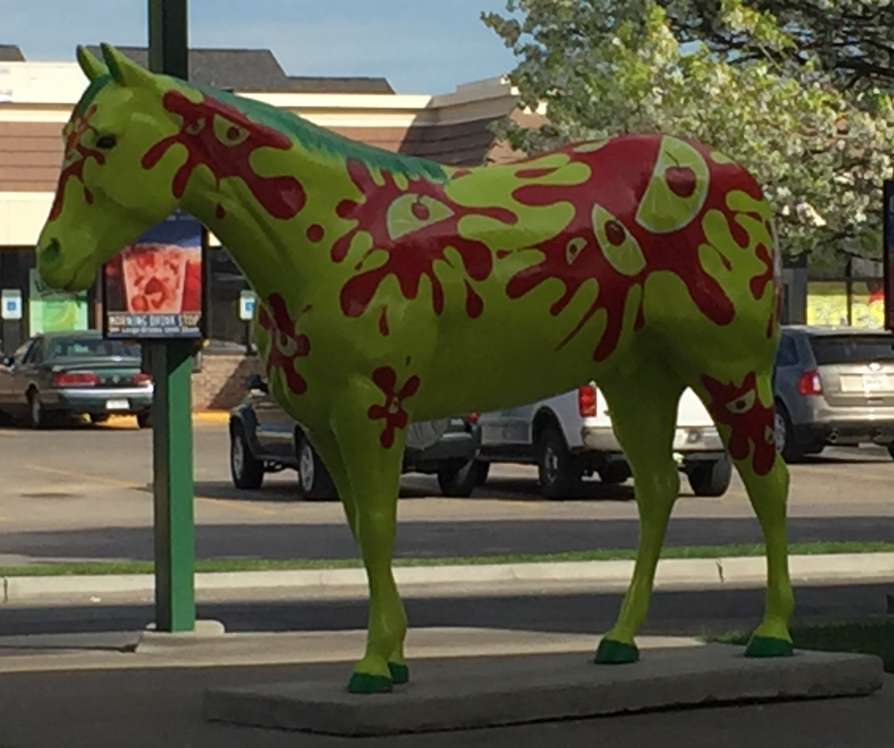This horse called Cherry Lime was at a Sonic. 