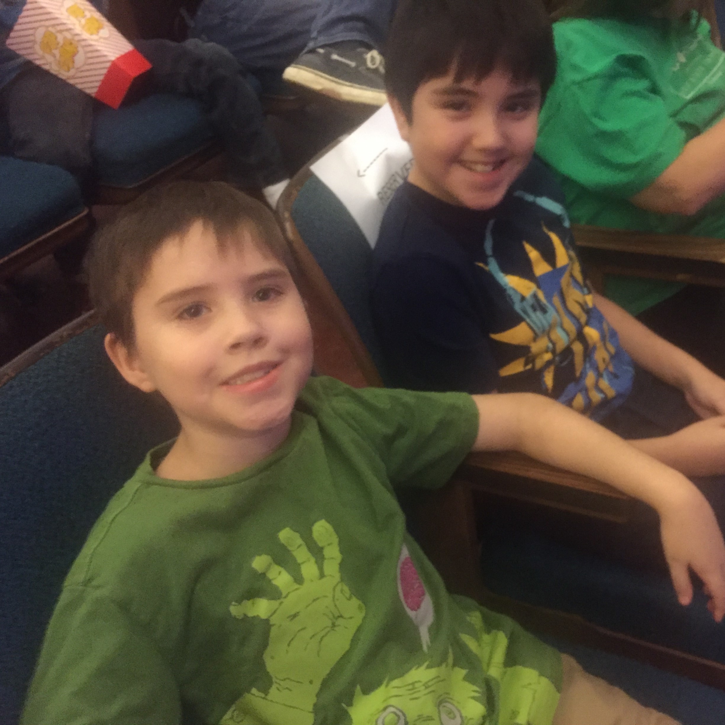 Here are the boys excitedly waiting for the show to begin.
